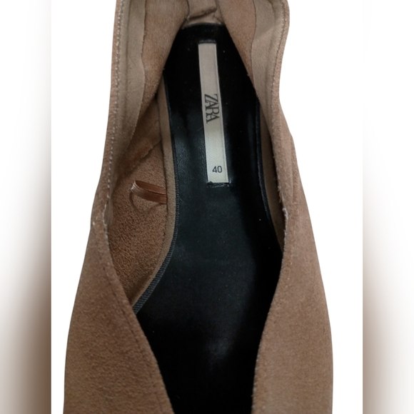 Zara flat brown suede pointy shoes. super soft upper leather SIZE 40 or 9.5 Flex - Picture 6 of 6